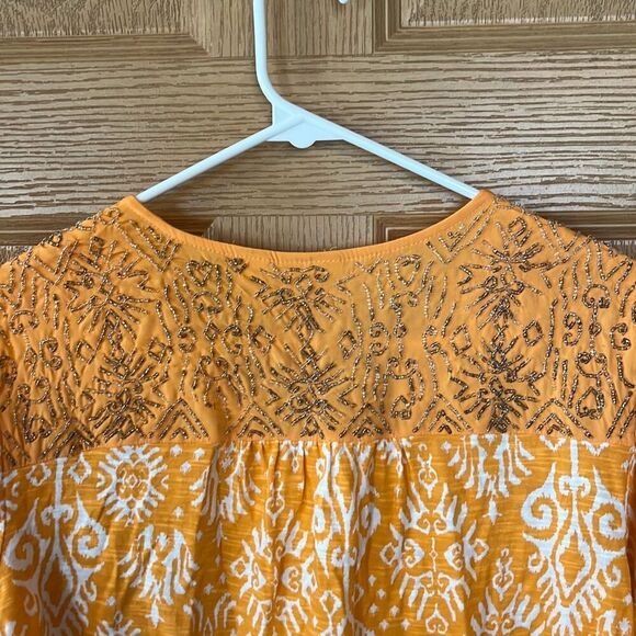 Chico’s Orange White Beaded Top Size Medium - Picture 4 of 6